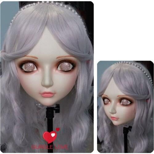 DM004)Female Sweet Girl Resin Half Head Kigurumi BJD Mask Cosplay Japanese Anime Role Lolita Lifelike Real Mask Crossdress Doll