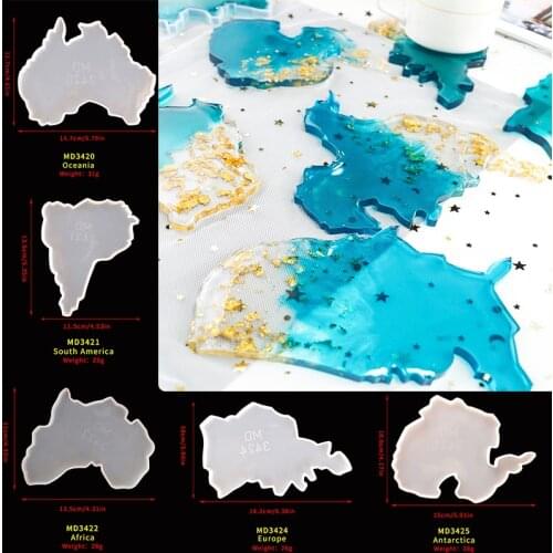 DM058 DIY Seven Continents America Map Shape Resin Coaster Molds For Epoxy Handmade Craft Art