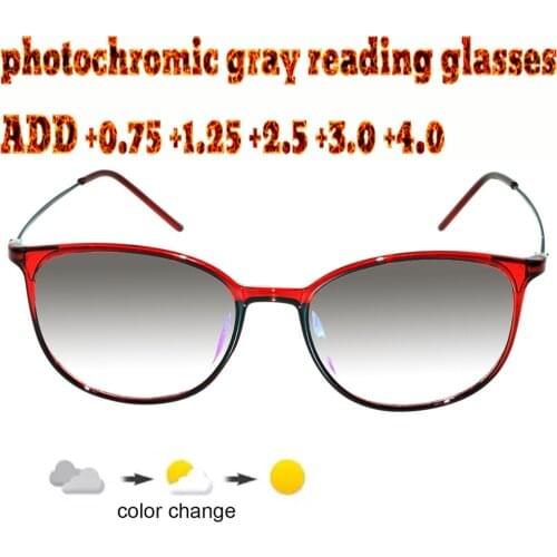 Photochromic Gray Reading Glasses Squared Ultralight Trend High Quality Fashion Ladies Women+1.0 +1.5 +1.75 +2.0 +2.5 +3 +3.5 +4