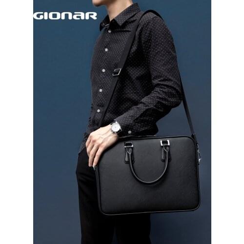 GIONAR Mens Briefcase Genuine Real Leather Laptop Bag High-end Business Handbag Satchel Work Tote Male Crossbody Shoulder Bag