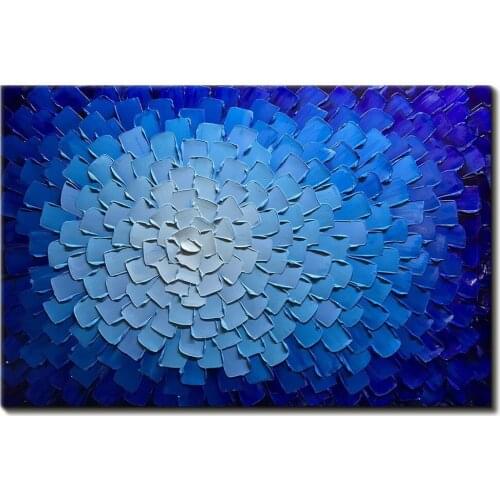 Hand Painted Oil Paintings Modern Framed Art 3D Artwork Abstract Blue Flowers Pictures on Canvas Wall Art Ready for Living Room