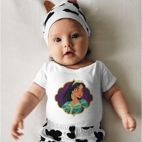 Newborn Romper Disney Princess Printing Infant Clothes Kawaii White Black Toddler Jumpsuit Round Neck Harajuku Cute Dropship