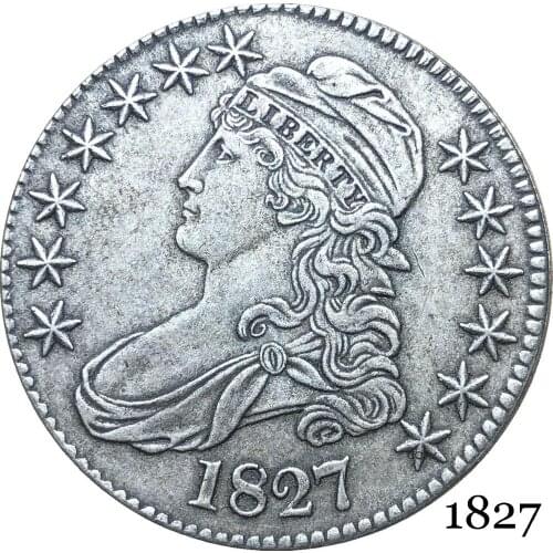 United States Of America Liberty Eagle 1827 50 Cents ½ Dollar Capped Bust Half Dollar Cupronickel Silver Plated Copy Coin