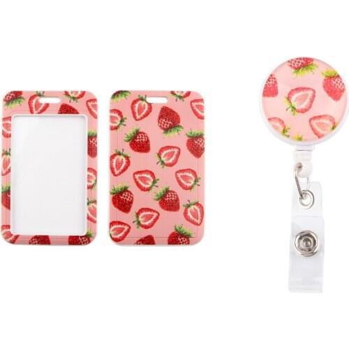 BH1520 Blinghero Hot Sales Top Quality Retractable Strawberry Badge Reel Clip Cartoon Student Worker Lanyard Card Badge Holder
