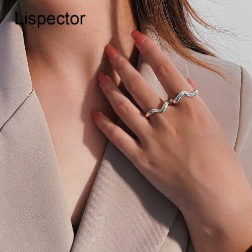 Lispector 925 Sterling Silver Smooth Twisted Wave Rings for Women Korean Irregular Chic Combined Ring Party Unisex Jewelry Gifts
