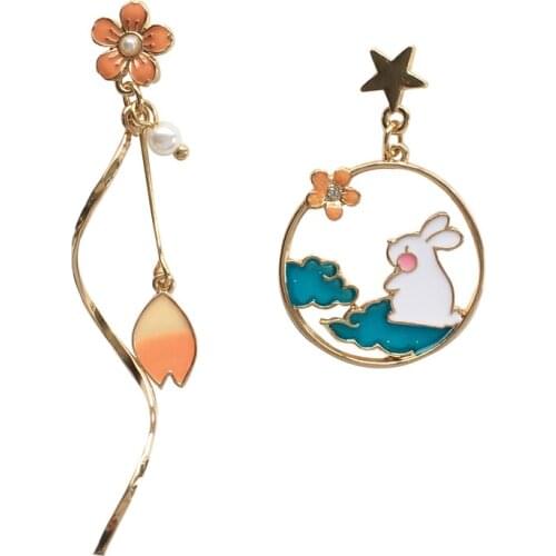 10 pair /lot fashion jewelry accessories cute gold metal star enamel sakura rabbit earrings