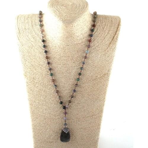 MOODPC Fashion Bohemian Tribal Jewelry Rosary Chain Handmake Paved Stone Pendant Necklace