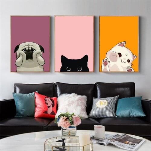Cartoon Cute Animals Dogs Fat Cats Poster And Print Canvas Art Wall Painting Pictures For Living Room Decoration