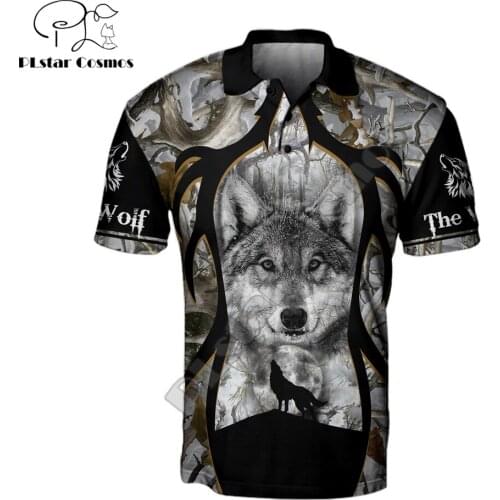 Animal wolf Hunting 3D All Over Printed Mens Polo Shirt Summer Short Sleeve t-shirt Streetwear Casual Fashion Men tops POL-04