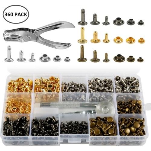 360pcs Double Sided Rivet Stud Collision Nail Spike Rock Leathercraft Bag Belt Garment Accessories Copper Rivet Fixing Tools Kit