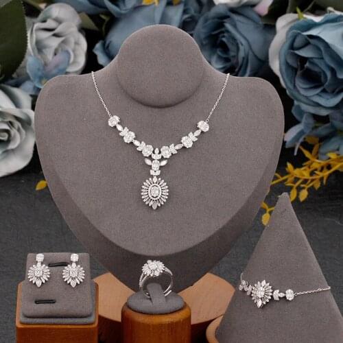 Bride Talk New Arrivals Fashion Pretty 4 PCS Jewelry Set For Wedding Engagement Cubic Zirconia Shiny Ring Women Accessories