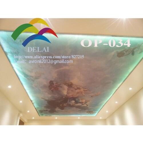 OP-004 western religious heavens Angles oil painting Stretched Ceiling Films fashionable material with led lamp