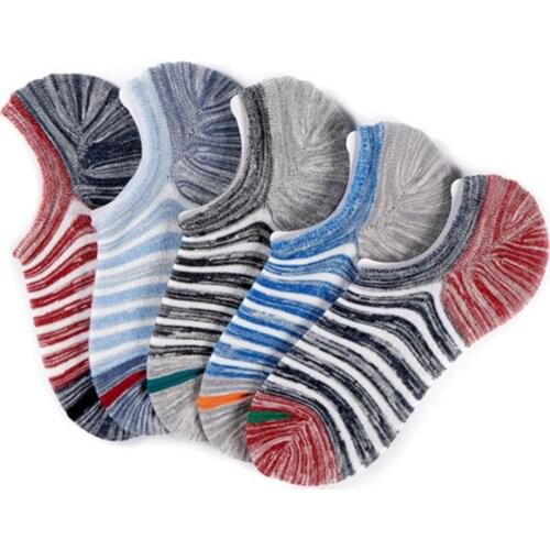 5Pcs Men Summer Stripes Cotton Breathable Anti Slip Low Cut Invisible Boat Socks