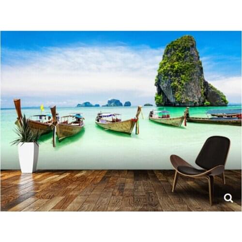 Custom natural landscape wallpaper,Longtale boat at the beach,3D photo for living room restaurant bedroom backdrop wallpaper