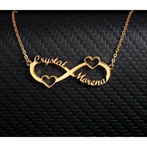 Stainless Steel Custom Name Infinity Necklace Women Girls Gold Silver Personalized Long Chain Necklace BFF Jewelry Bijoux Femme