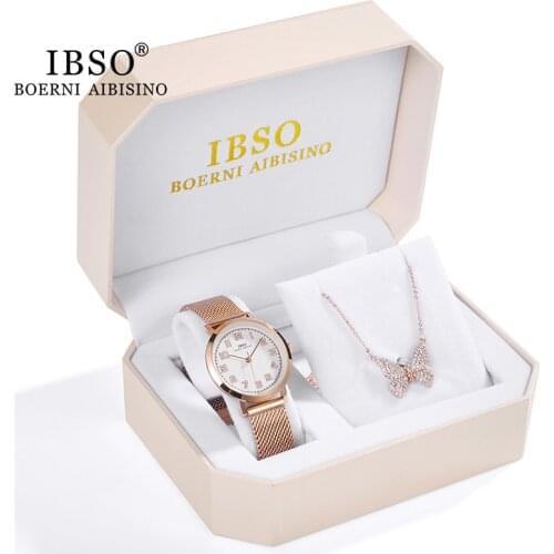 Ibso Brand Womens Watch Gift Set Fashion Necklace Watch Set Female Jewelry Set Fashion Creative Quartz Watch Birthday Gift