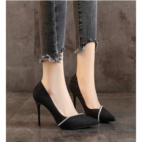 Pointed Toe Bling Rhinestone Thin Heels Designer Comfortable Office & Career Shoes Fashion Shallow Non-Slip Women Party Shoes