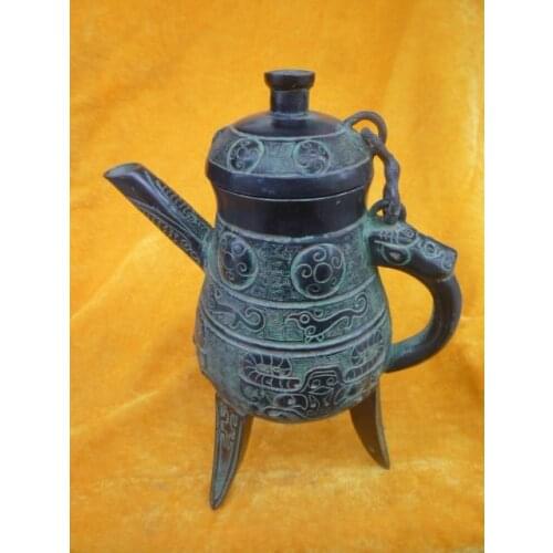 Unique Old Bronze teapot, wonderful design, three feet, fine pattern ,free shipping
