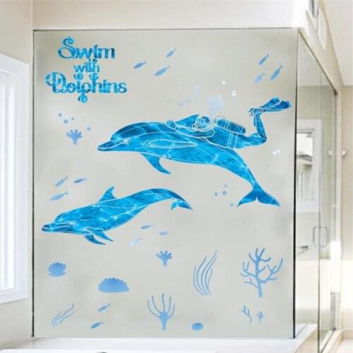 Vivid Blue Dolphin Wall Sticker Study Room Bedroom Bathroom Wall Decoration Home Decor kids room decoration