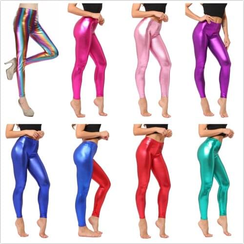 Womens sports 2021 Bronzing fluorescent candy color nightclub buttocks slimming leather pants slim women legginsy push up