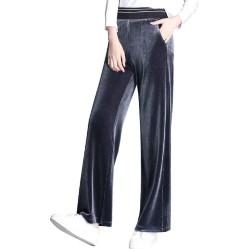 High waist Wide Leg Winter spring 2019 Pants Women Plus Size 5XL 6XL loose Womens trousers Velvet Straight Loose Ladies Pants