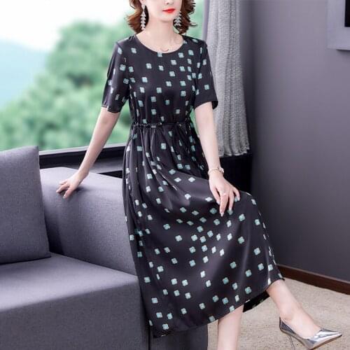 2021 Vintage Black Print Mulberry Silk Midi Sundress Women Casual 4XL Plus Size Beach Dress Summer Elegant Bodycon Party Vestido