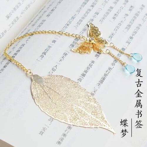 1pcs butterfly dream Chinese style metal leaf bookmark vintage gift gifts students creative exquisite dried flower gift box