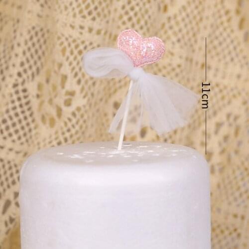 2PCS Star Heart Lace Cake Topper Bowknot Happy Birthday Cupcake Toppers Wedding Anniversary Party Cake Decorations