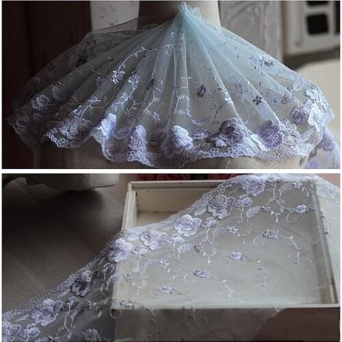 2yards/lot 20cm wide Embroidered Tulle Lace trim mesh lace trim~Light blue + gray ~lovely
