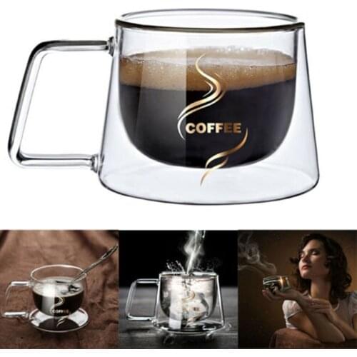 200ml Double-Walled Coffee Mug Set of 2 Heat Resistant Double Wall Glass Coffee Cups Clear Tea Drinking Cup