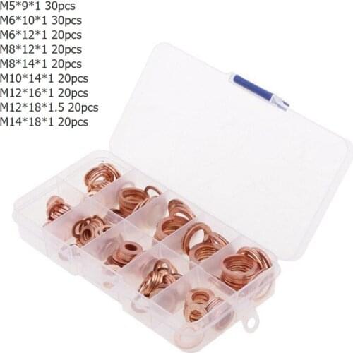 200pcs Copper Oil Sealing Ring Gasket Ring Resistant Assortment Kits Washer Kits Car Styling
