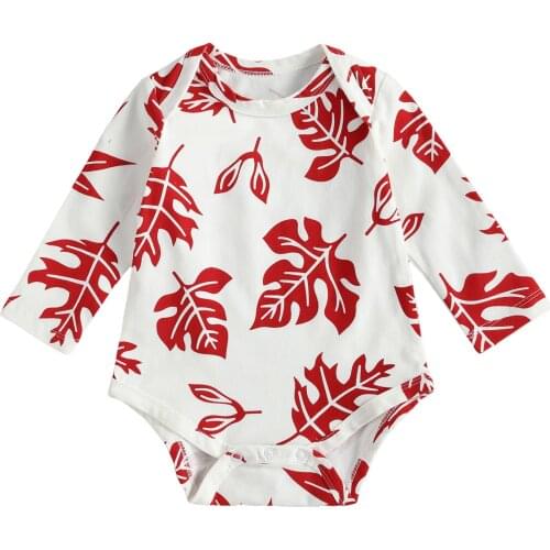 2021 Babys Romper Maple Leaf Print Round Neck Long Sleeve Bodysuit Suit for Birthday Party Photography Hot Sale