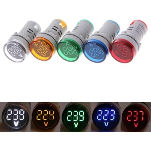 22mm LED Digital Display Gauge Volt Voltage Meter Indicator Signal Lamp Voltmeter Lights Tester Combo Measuring Range 60-500V AC