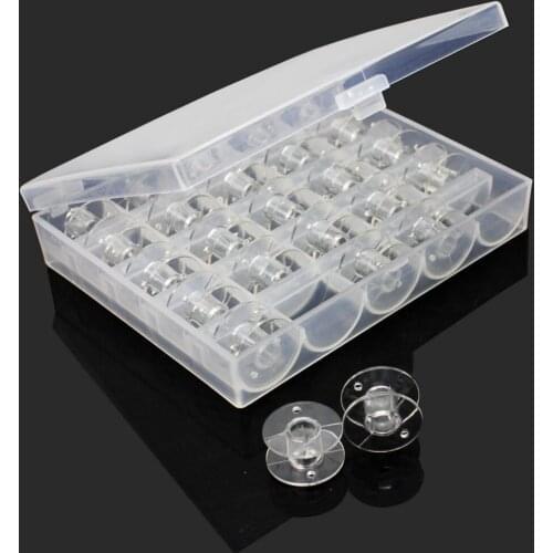 25Pcs/Set Empty Bobbins Sewing Machine Spools Clear Plastic Case Storage Box for Sewing Machine -50