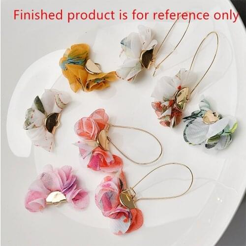 50pcs/lot color flowers pattern print chiffon fan shape handmade tassel flowers diy jewelry earring/garment pendants accessory