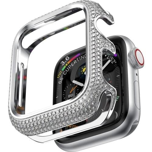 Diamond Cover For Apple watch case 44mm 40mm 42mm 38mm Accessories Luxury Bling Alloy bumper Protector iWatch series 3 4 5 se 6