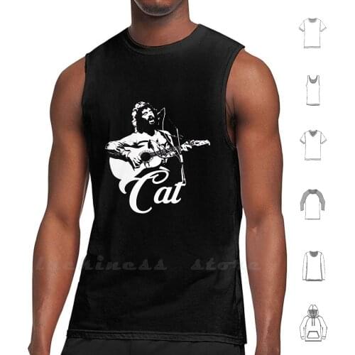 Cat Stevens-White Stencil Tank Tops Vest 100% Cotton Cat Stevens Yusuf Islam Meow Cats Catherine Folk