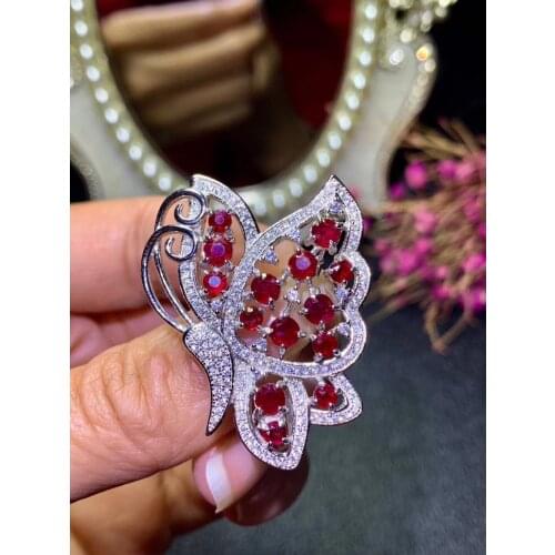 Luxurious big Butterfly Natural red ruby gem brooch S925 silver Natural gemstone brooch Pendant women wedding party gift jewelry