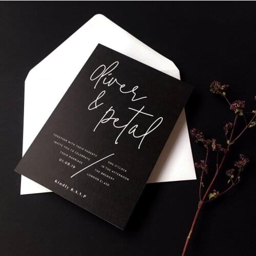 Script Black SAMPLE wedding invitation-Modern,chic,Calligraphy,black and white,luxury cards