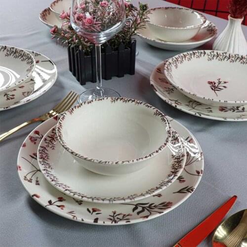Digital 24 Piece Porcelain Dinner set modern design plates serving bowl set tableware presentation banquet team