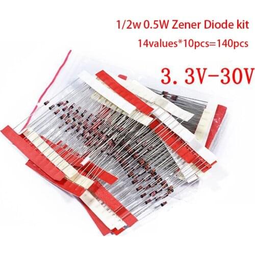 1/2w 0.5W Zener Diode 3.3-30V 14values*10pcs=140pcs Assorted Assortment Set New electronic diy kit