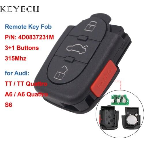 Keyecu Remote Auto Car Key Fob Buttom Part 4 Button 315MHz for Audi A6 S6 TT Quattro 2002 2003 2004, 4D0 837 231 M / 4D0837231M