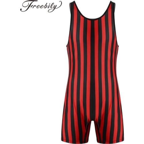 Men Striped Wrestling Singlet Bodysuit Weight Lifting Stretchy Gymnastics Leotard Workout Fitness Outfits Athletic Jumpsuit Male