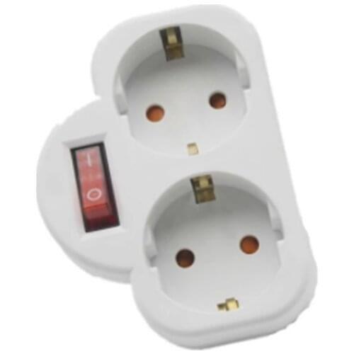 16A European Type Conversion Plug 1 TO 2 Way EU Standard Power Adapter Socket with Switch
