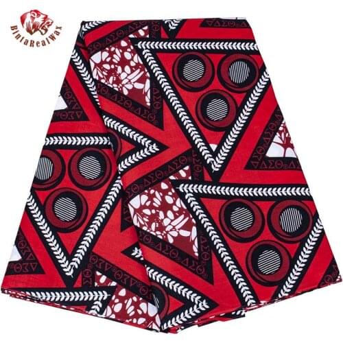 BintaRealWax African Cotton Fabric Red Background Women Party Dress Sewing Material Realwax Soft 6 Yards/lot Cloth 40FS1400