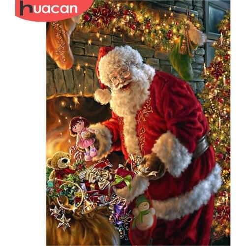 HUACAN Diamond Painting Winter Cross Stitch Diamond Embroidery Santa Claus Full Square Drill Diamond Mosaic Christmas Gift