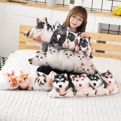 75-100cm Cute Simulation Cat Dog Plush Toy 3D Stuffed Animal Plush Pillow Stuffed Cartoon Cushion Kids Doll Sofa Home Decor Gift