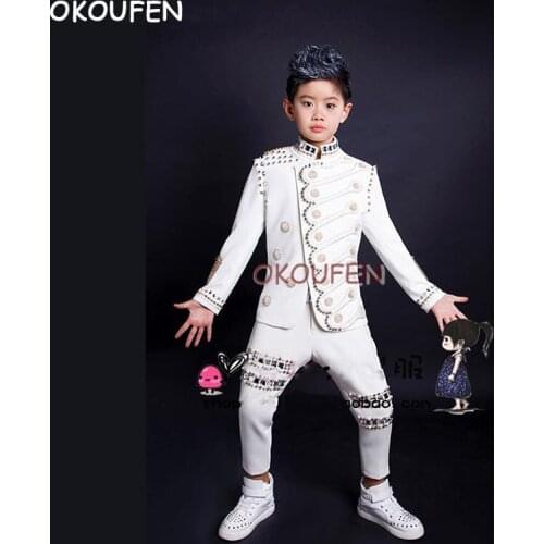 Customized Childrens model catwalk stage costume nightclub male singer performance dress boys street dance court suit