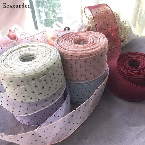 Kewgarden Dot Hemming Voile Ribbon Handmade Tape DIY Hair Bow Accessories Gift Packing Riband Wholoesale 6cm 60mm * 25 Meters