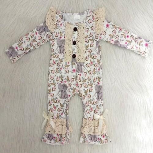 Toddler kids long sleeve romper with bow girl and boys wear elephant pattern jumpsuit children one piece clothing